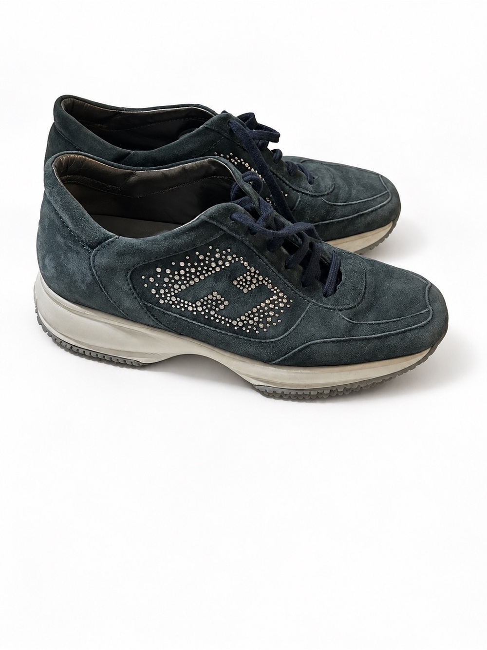 Luxury Hogan Interactive Women Suede Sneakers Navy Crystal Embelished Size 7.5/8